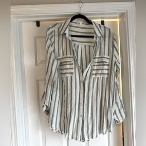 Oversized button up green and white NWT